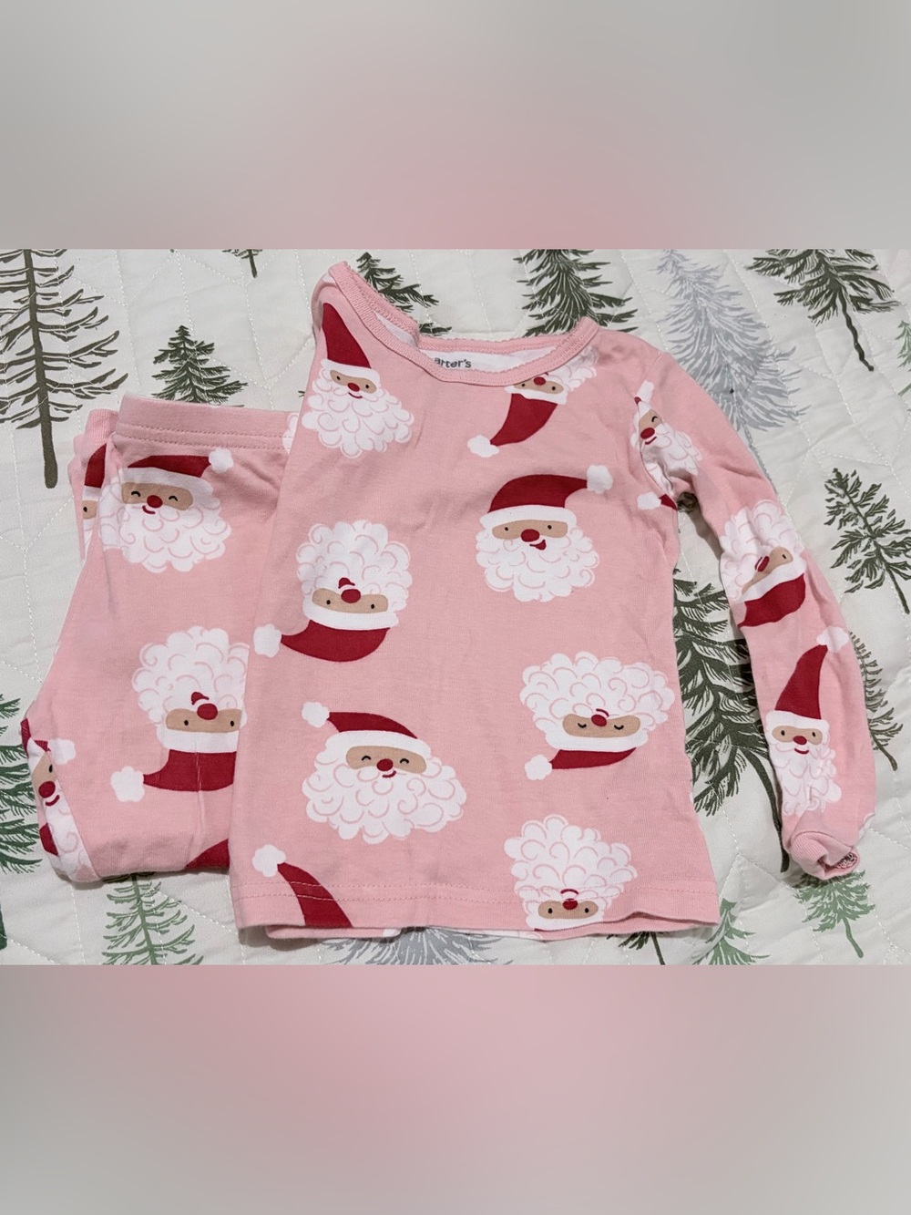 Carter's Pink Santa Face Pajama Set- Girls Holiday Long Sleeve